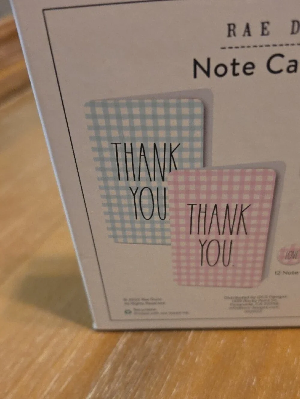 Rae Dunn Note Card Set Pink/ Blue Gingham- Set Of 12